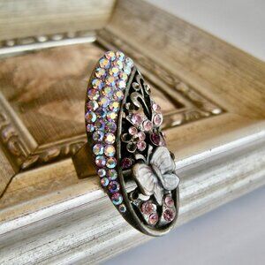 Adjustable Pink Rhinestone Butterfly Ring Vintage Inspired